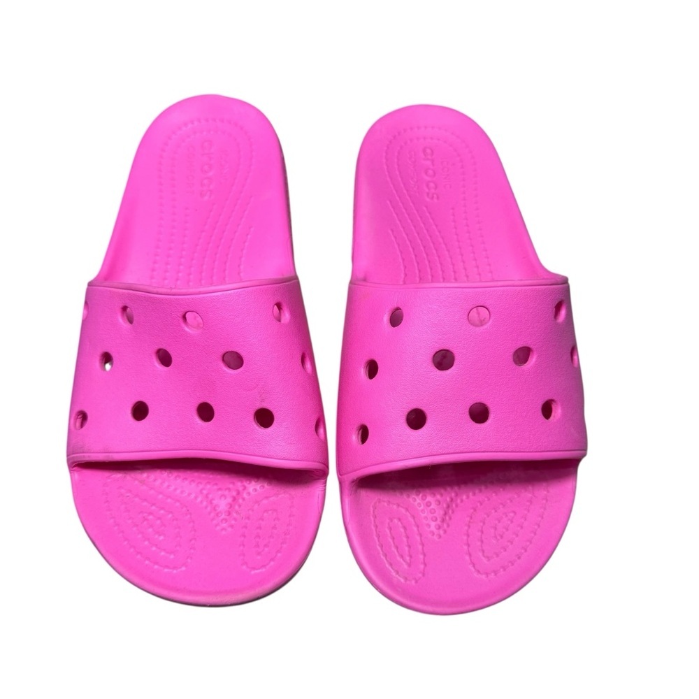 CROCS Bright Pink Slide Sandals Sz 7 EUC